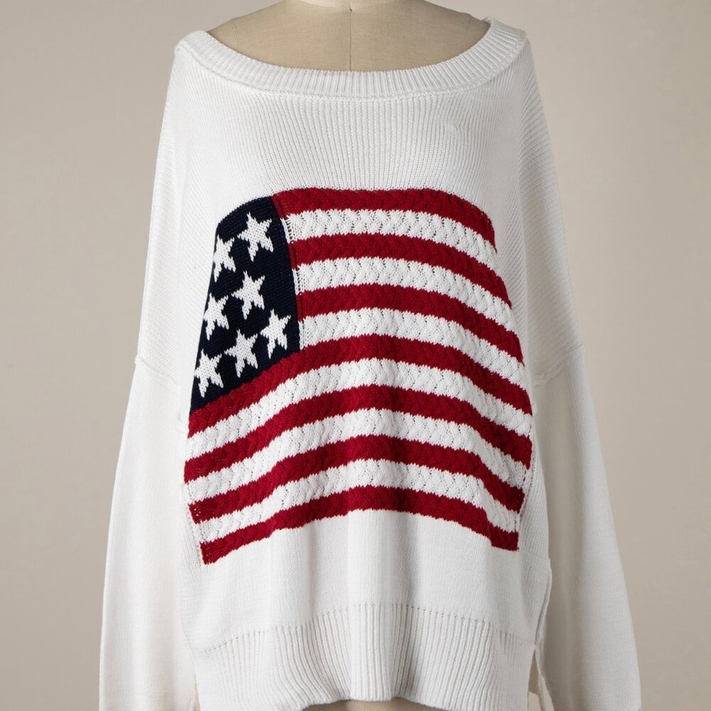 FLAG CROCHET KNIT SWEATER - USA FLAG SWEATER